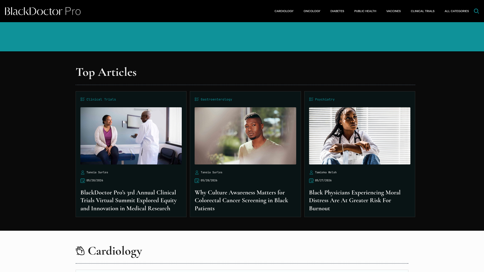 BlackDoctor.Pro homepage — clinical content hub for Black physicians